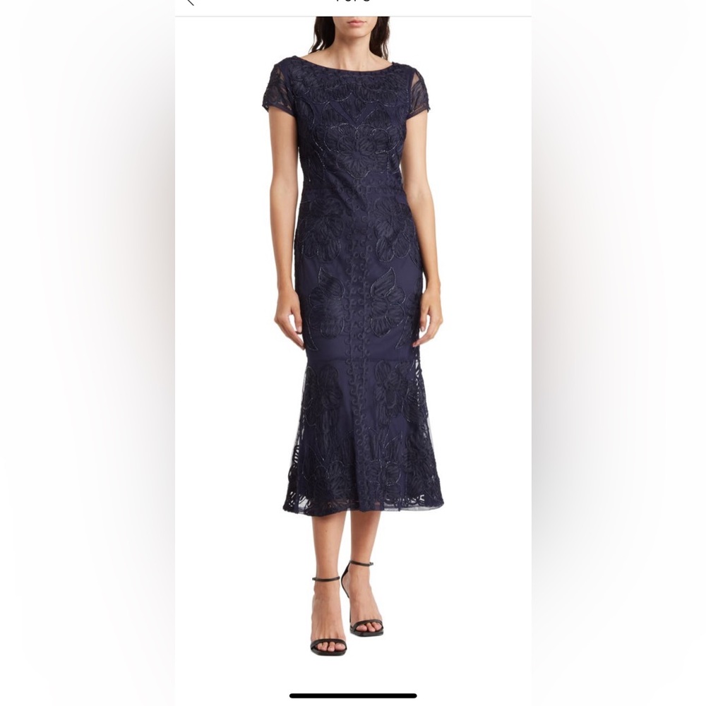 Marina
Cap Sleeve Crew Neck V-Back Beaded Mesh Sheath Dress